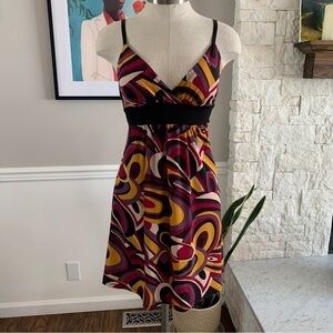 Vintage Max Rave Graphic Baby Doll Dress Graphic Print Back Tie Made in USA XS